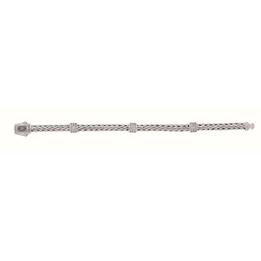 Silver Woven Chain Sapphire Three Station Bracelet