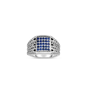 Silver Woven Signet Ring with Sapphires
