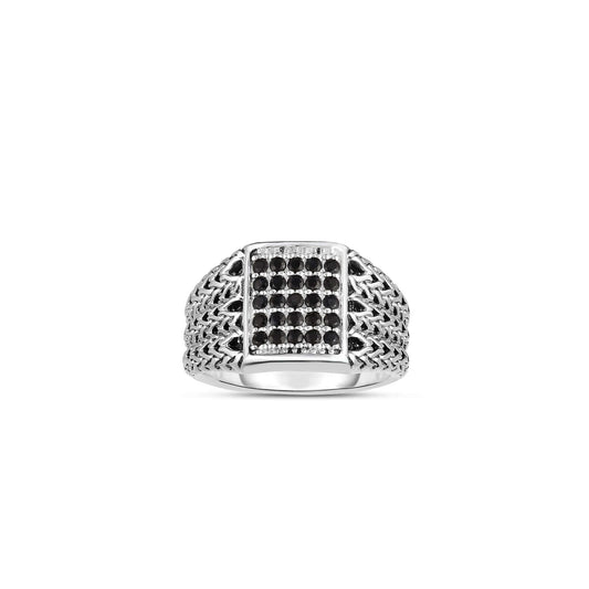Silver Woven Signet Ring with Sapphires