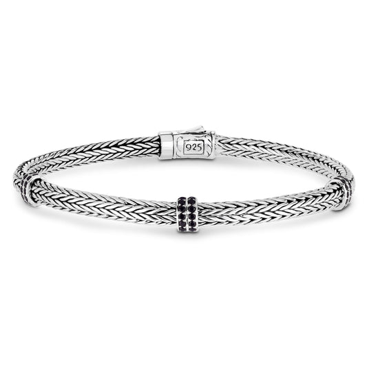 Silver Mini Woven Chain Gemstone Bracelet