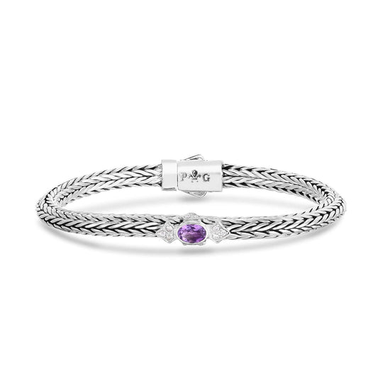 Sterling Silver Woven Chain Four Points Bracelet with White Sapphires