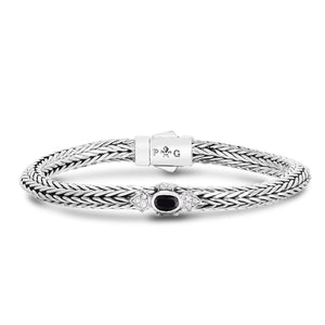 Sterling Silver Woven Chain Four Points Bracelet with White Sapphires