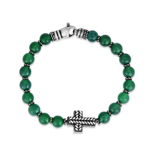 Silver Cross & Gemstone Bead Bracelet