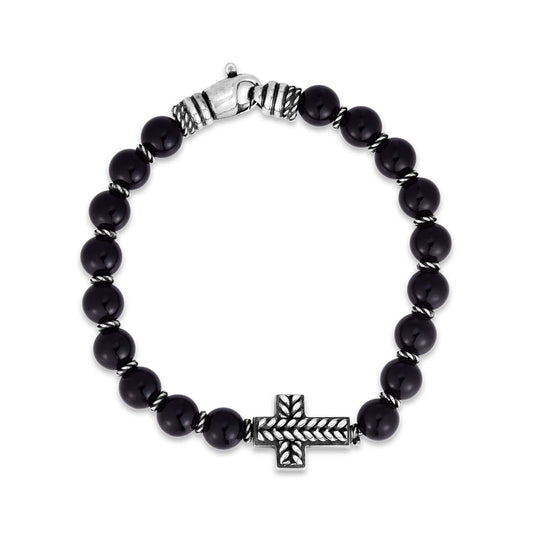 Silver Cross & Gemstone Bead Bracelet