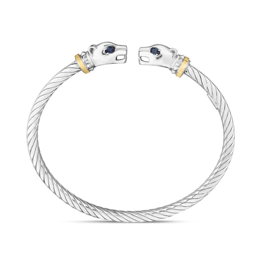 Silver & 18K Gold Panther Bangle with Blue Sapphire