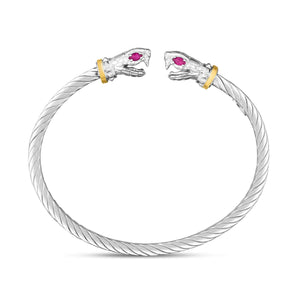 Silver & 18K Gold Serpent Bangle with Ruby