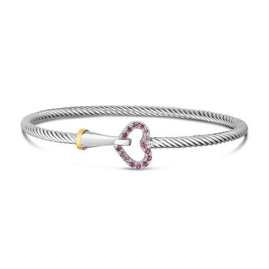 Silver & 18K Gold Ruby Heart Bangle