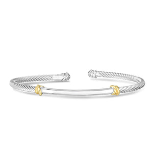 Silver & 18K Accent 3mm Bar Cuff Cable Bracelet from Phillip Gavriel