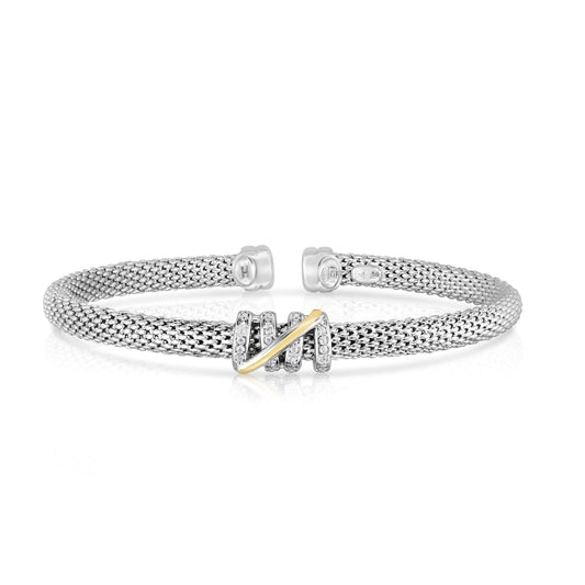 Silver & 18K Gold Small Diamond Tally Popcorn Bracelet