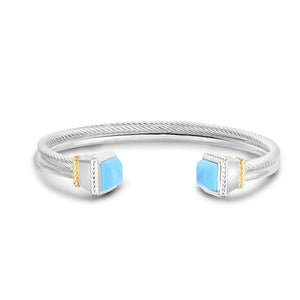 Silver & 18K Gold Italian Cable Pyramid Bangle with Turquoise