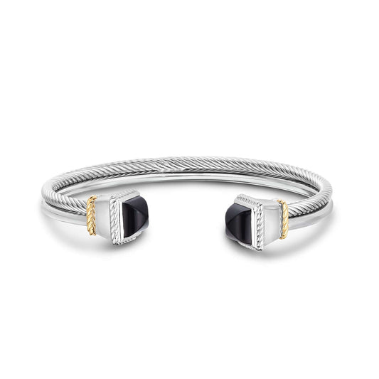 Silver & 18K Gold Italian Cable Pyramid Bangle