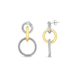 Silver & 18K Gold Triple Drop Earrings