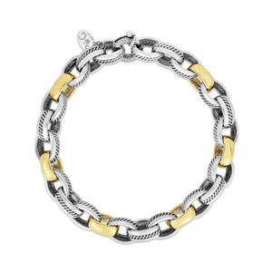 Silver & 18K Gold Men's Oval Cable Link Bracelet