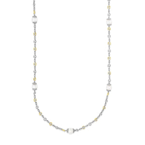 Silver & 18K Gold Cable Link Necklace with Pearls