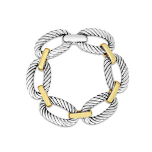 Silver & 18K Gold Thick Oval Cable Link Bracelet