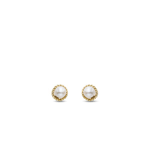 14K Gold & Pearl Cable Earrings