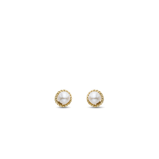 14K Gold & Pearl Cable Earrings