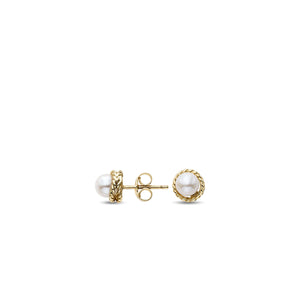 14K Gold & Pearl Cable Earrings
