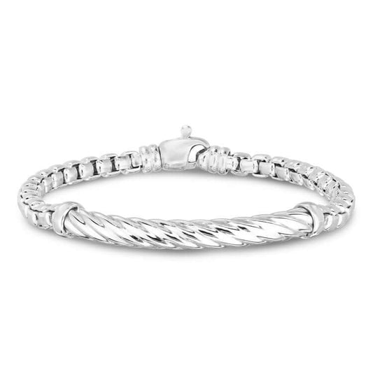 Silver Cable Bar Bracelet with Box Chain
