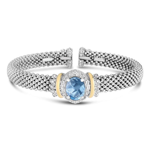 Silver & 18K Gold Oval Gemstone Cuff Bracelet