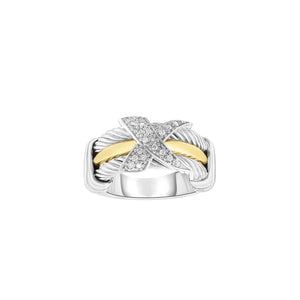 Diamond Cable X Ring in Silver & 18K Gold