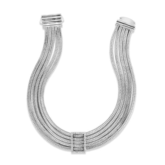 The Dutchess Silver Woven Chain and White Sapphire Collar Necklace
