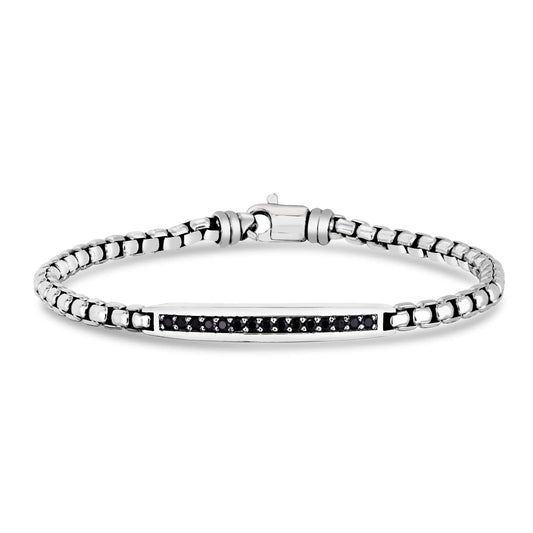 Silver Box Link Bracelet with Black Spinel
