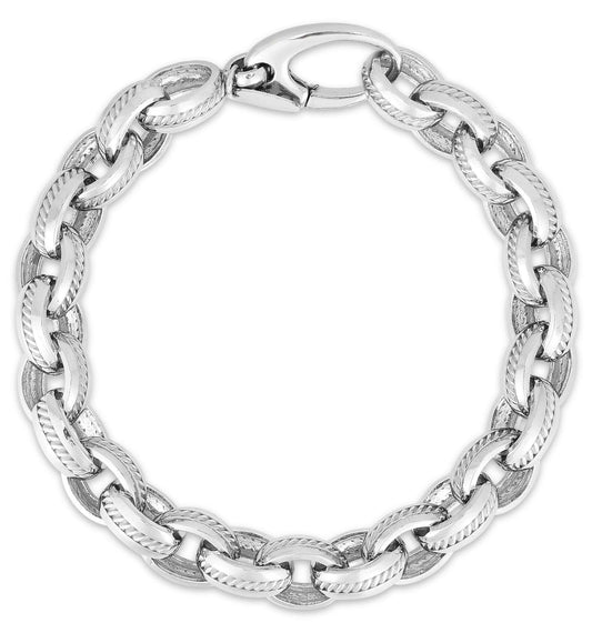 Silver Cable Center Rolo Chain Bracelet