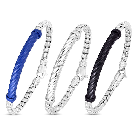 Silver Cable Bar Bracelet with Box Chain