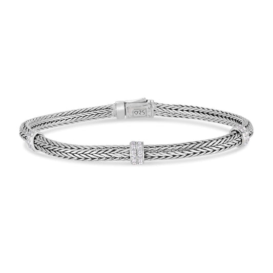 Silver Mini Woven Chain Gemstone Bracelet