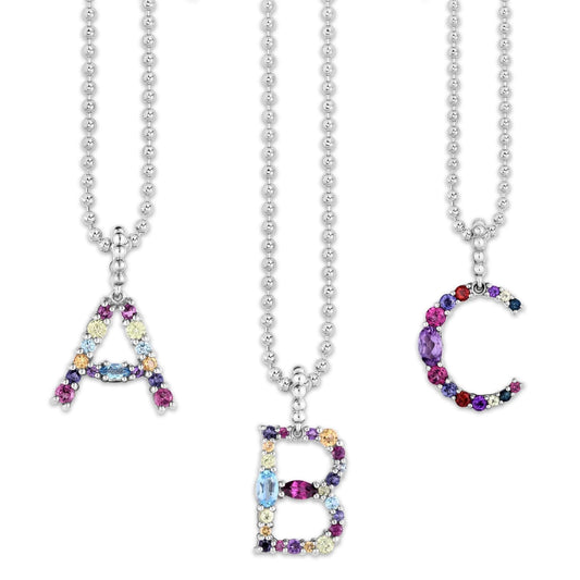 Silver & Multi-Gem Initial Pendant