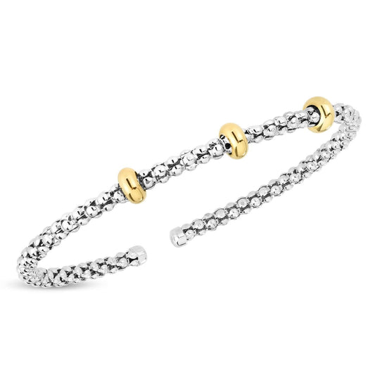 Popcorn Silver & 18K Gold Station Bracelet