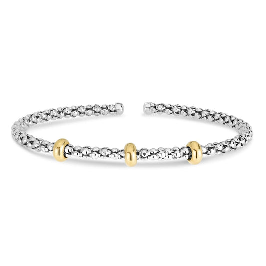 Popcorn Silver & 18K Gold Station Bracelet