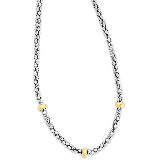 Silver & 18K Gold Round Popcorn Necklace
