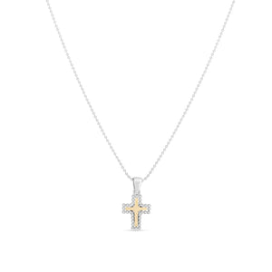 Silver & 18K Gold Beaded Cross Pendant