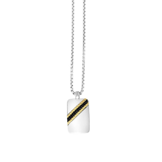 Silver & 18K Gold Black Spinel Tag Necklace