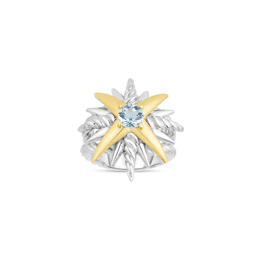 Silver & 18K Gold Constellation Cable Ring with Blue Topaz