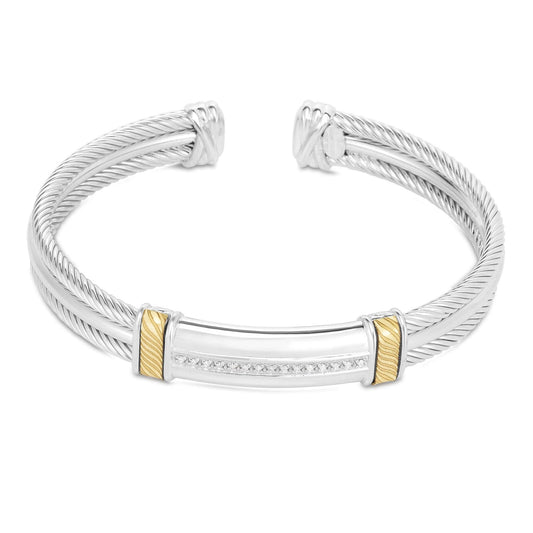 Silver & 18K Gold Cable Cuff Bracelet with Diamonds