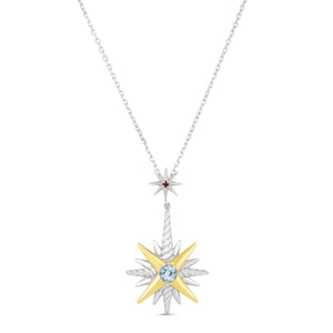 Silver & 18K Gold Constellation Pendant with Garnet and Blue Topaz