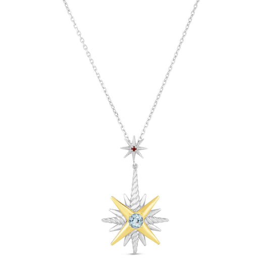 Silver & 18K Gold Constellation Pendant with Garnet and Blue Topaz