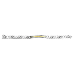 Silver & 18K Gold Cuban Link Bracelet with Cable Bar