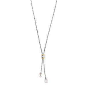 Silver & 18K Gold Diamond & Pearl Necklace