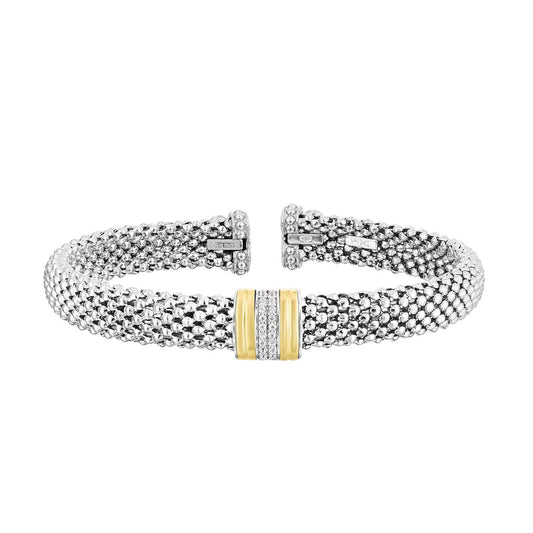 Silver, 18K Gold & Diamond Popcorn Bracelet