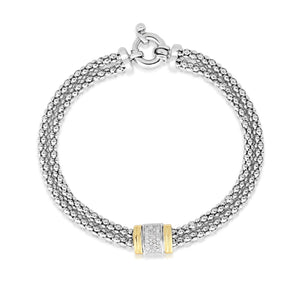 Silver & 18K Gold Diamond Station Popcorn Chain Bracelet