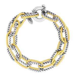 Silver & 18K Gold Double Paperclip Cable Link Bracelet