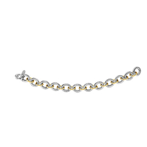 Silver & 18K Gold Italian Cable Oval Link Chain Bracelet