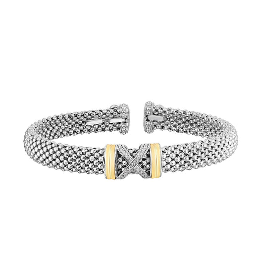 Silver & 18K Gold Popcorn X Cuff Bangle