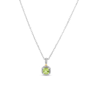 Silver & 18K Mini Cushion Gemstone Necklace