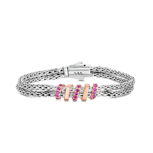 Silver and Pink Sapphire Double Woven Spiral Bracelet