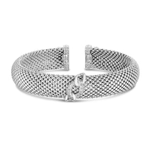 Silver & Diamond Popcorn Curb Link Accent Bracelet